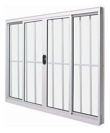 Janela de alumínio 04 folhas com grade branca - 100x100