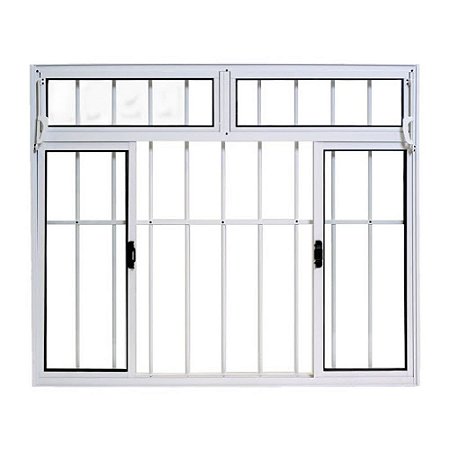 Janela de alumínio Branco com grade e bandeira - 100x100