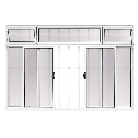 Janela de alumínio Branco com grade e bandeira - 100x180