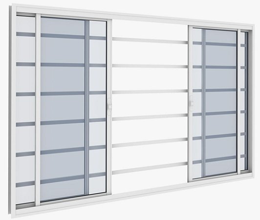 Janela de alumínio 04 folhas com grade Horizontal branca - 100x150