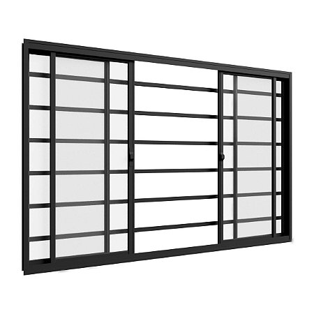 Janela de alumínio 04 folhas com grade Horizontal Preto - 100x120