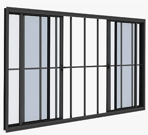 Janela de alumínio Modular Preto 4 Folhas com Grade - 120x150