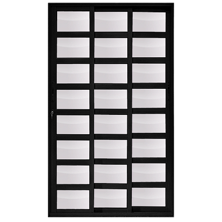 Porta de alumínio 03 Folhas móveis travessa Preta - 210x220