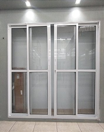 Porta de Correr em alumínio 04 folhas branca - 210x200