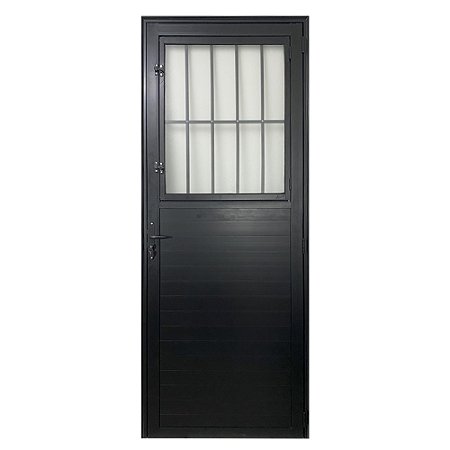 Porta de alumínio Lambril com Grade Preto Esquerda - 210x60
