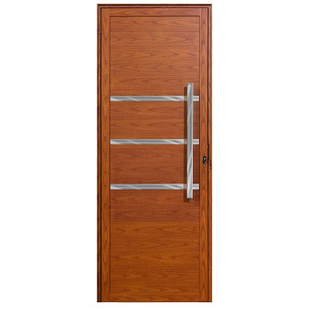 Porta de alumínio com friso lambril Madeiro Esquerda - 210x60