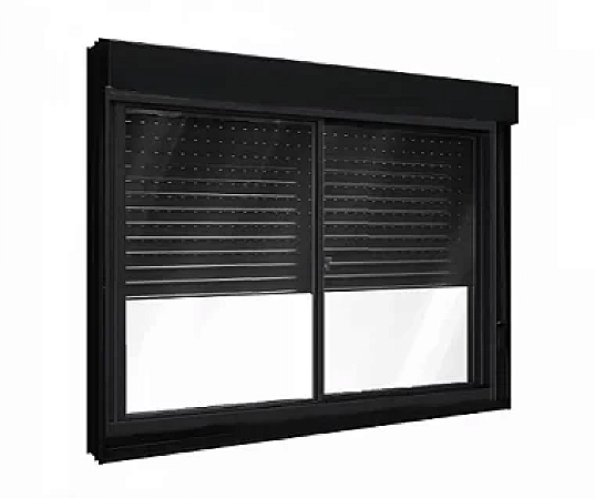 Janela com Persiana Integrada em Alumínio 2 Folhas Preto - 120x120