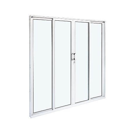 Porta de Correr em Alumínio 04 Folhas Vidros Temperados Branca - 210x200