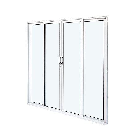 Porta de Correr em Alumínio 04 Folhas Vidros Temperados Branca - 210x200