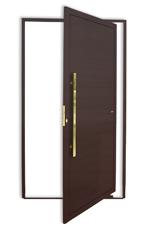 Porta Pivotante de Alumínio Marrom com Puxador Gold Esquerda - 210x120