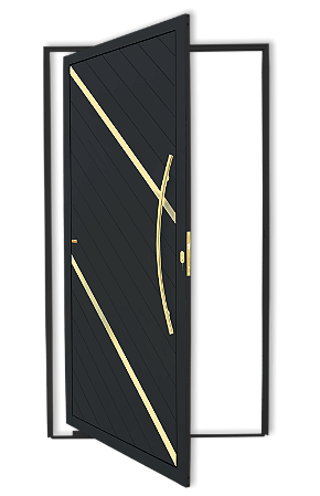 Porta Pivotante Lambril Preto Duna Com Puxador Gold Direita - 210x120