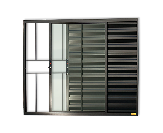 Janela Veneziana Confort 03 Folhas com Grade Preto - 120x120