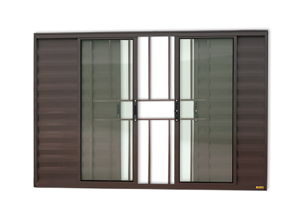 Janela Veneziana Confort 06 Folhas com Grade Marrom - 120x150