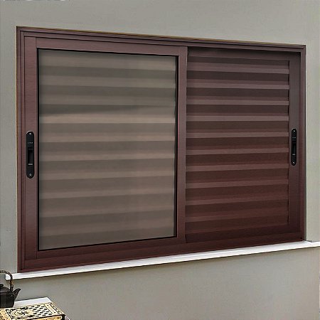 Janela Veneziana Elite 3 Folhas Moveis Marrom - 100x120