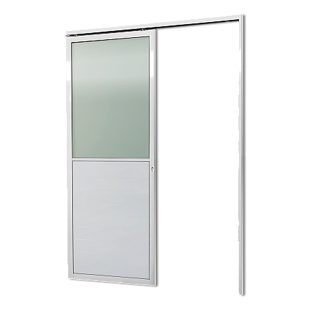 Porta De Correr Suspensa Branca com Vidro Direita - 210x70