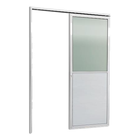 Porta De Correr Suspensa Branca com Vidro Esquerda - 210x80