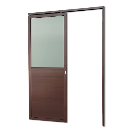 Porta De Correr Suspensa Marrom com Vidro Direita - 210x80