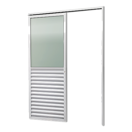 Porta De Correr Suspensa com Vidro Branca Direita - 210X90
