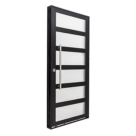 Porta de Aço Preto 6 Vidros com Puxador Esquerda - 210x100