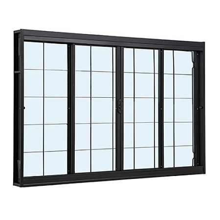 Janela de Correr 04 Folhas Aço Preta com Grade Quadriculada - 100x150