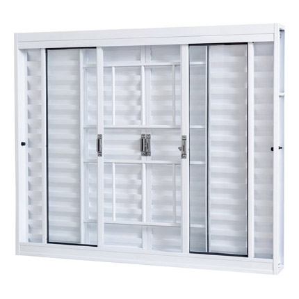 Janela Veneziana em Aço Galvanizado Branco com Grade - 100x150