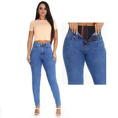 Calça Feminina Jeans Super Lipo Skinny Cintura Alta