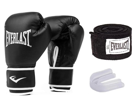 Kit Luvas de Treino / Boxe / Muay Thai - Everlast Core + Bandagem +  Protetor Bucal - Crosshop Brasil