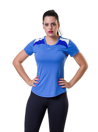 Camiseta Running Gola Careca Poliamida UV50+Protection Elite - Azul Royal/Branco