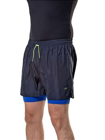 Short Running com Bermuda Interna Longa em Microfibra Leve - Marinho/Azul Royal