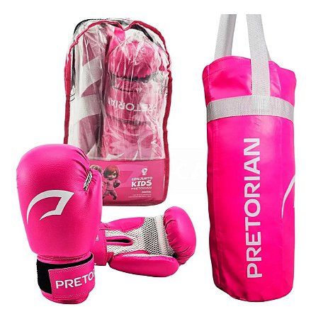 Kit Saco De Pancada + Luva Boxe Muay Thai 6OZ Infantil - Pretorian