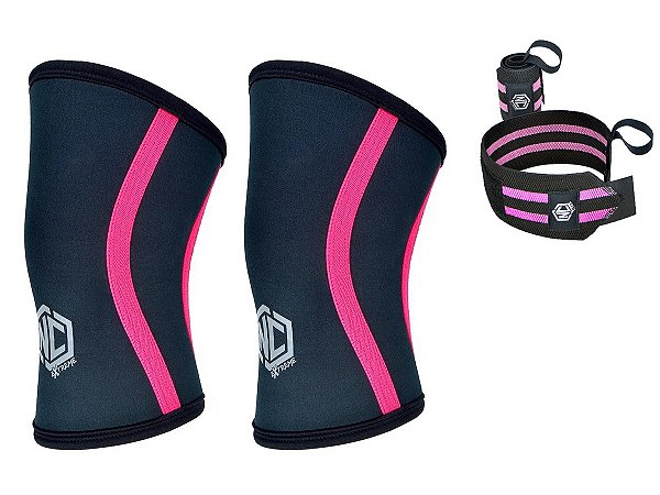 Kit Joelheira 7mm Nc Extreme ( Par ) + Munhequeira (Par) - Preto + Rosa