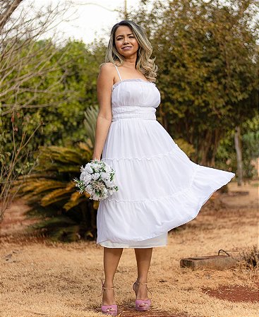 Vestido midi branco para batizado ou noivas - Ana Violeta Vestidos de festa