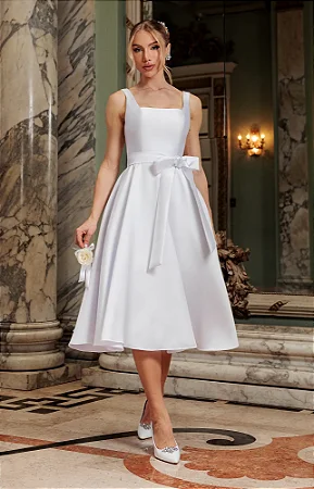 Vestido de Noiva Midi em Zibeline com Laço | Ana Violeta