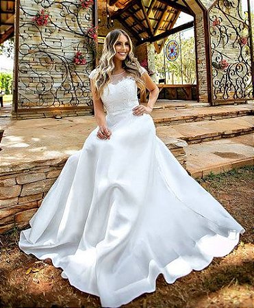 Vestido de noiva longo princesa renda e bordado perolas