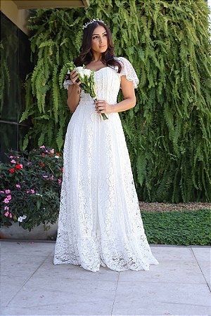 Vestido de noiva longo Violeta, modelo Boho cor off white