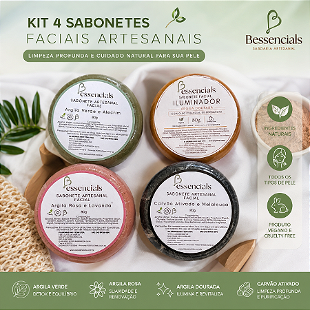Kit Argilas - Kit 4 Sabonetes Veganos Argilas Especiais