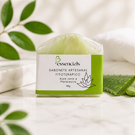 Sabonete Artesanal Vegano Melaleuca e Aloe Vera 90g | Glicerinado com Óleo Essencial