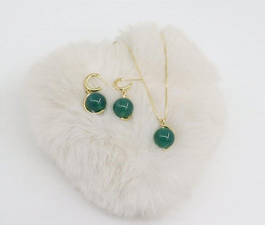 Conjunto Meia Argola Quartzo Verde
