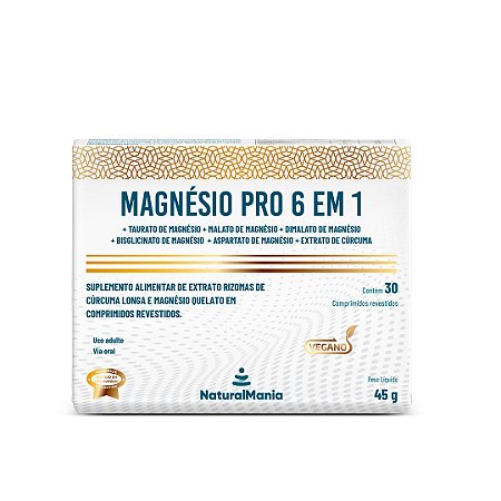 Suplemento alimentar de Extrato Cúrcuma e Magnésio Quelato em comprimidos revestidos Magnésio PRO 6 em 1 (30caps)