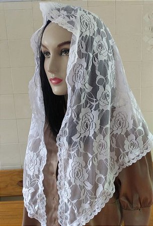 Véu Triangular Rosa Mystica Cor Branco RF
