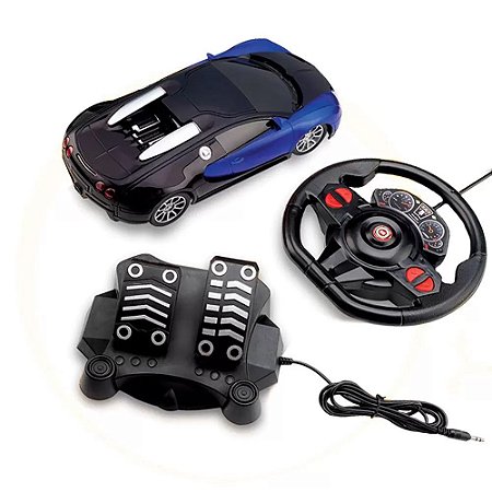 Carro Racing Control Midnight Preto e Azul - Volante e Pedal