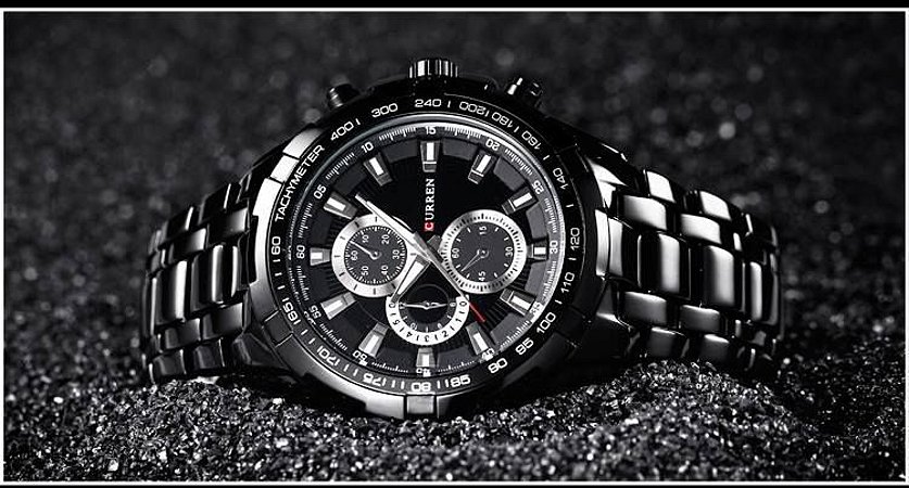 Relógio Masculino Curren 8023 Original Black Black Luxo Aço Inoxidável