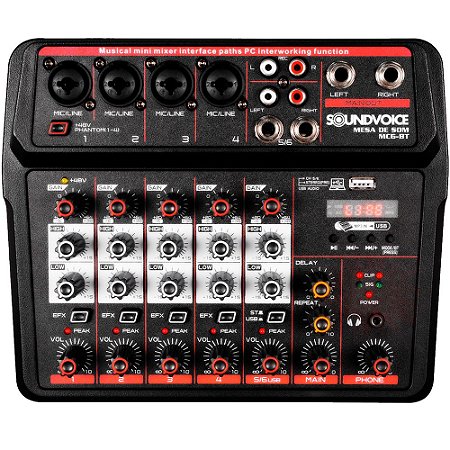 Mesa De Som Interface Áudio 6 Canais Soundvoice Mc6bt
