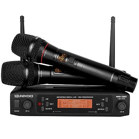 Microfone sem fio profissional c/bateria Soundvoice MM-520SF