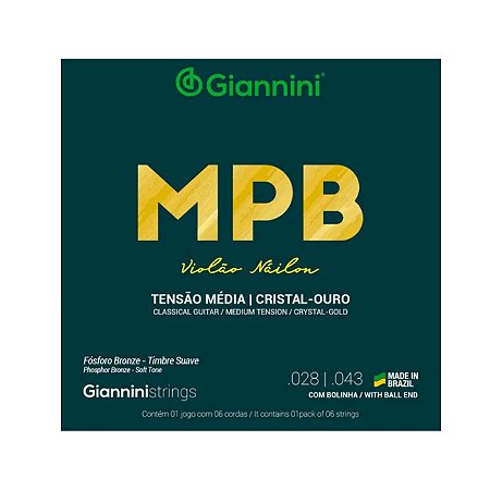 Jogo De Cordas Violão Nylon Giannini MPB Bordões Dourados
