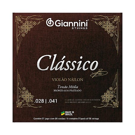 Jogo De Cordas Giannini Violão Nylon Medio 65/35 Prateado Genwpm