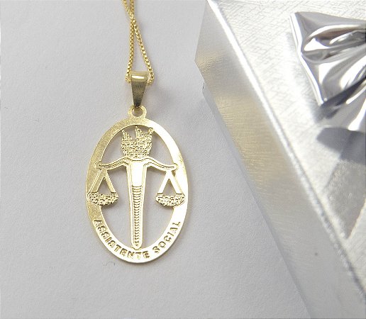 Colar Assistente Social- Folheado a Ouro