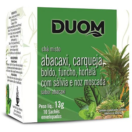 Chá Digestivo Abacaxi, Carqueja, Boldo, Sálvia e Noz Moscada 10 saches Duom