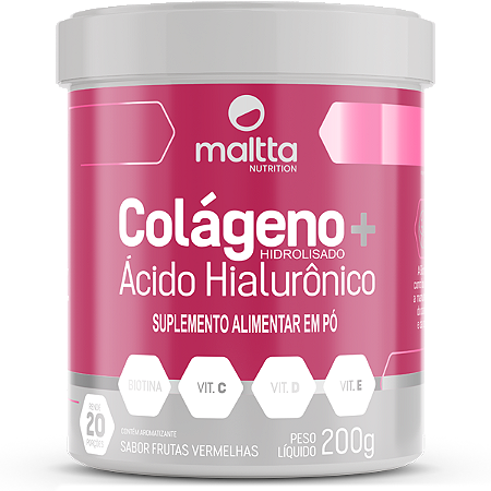 Colágeno Hidrolisado + Ácido Hialurônico 200g Sabor Frutas Vermelhas Maltta