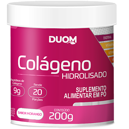Colágeno Hidrolisado com Vitaminas Sabor Morango 200g